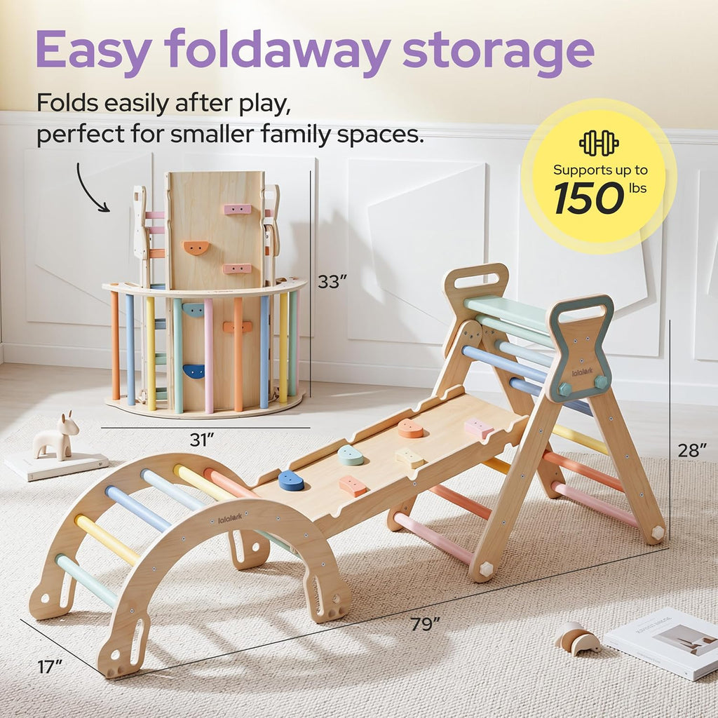 Triangle Set for 6M, in-1 Wooden Montessori Climbing Set, Foldable Toddler Jungle Gym with Climbing Arch