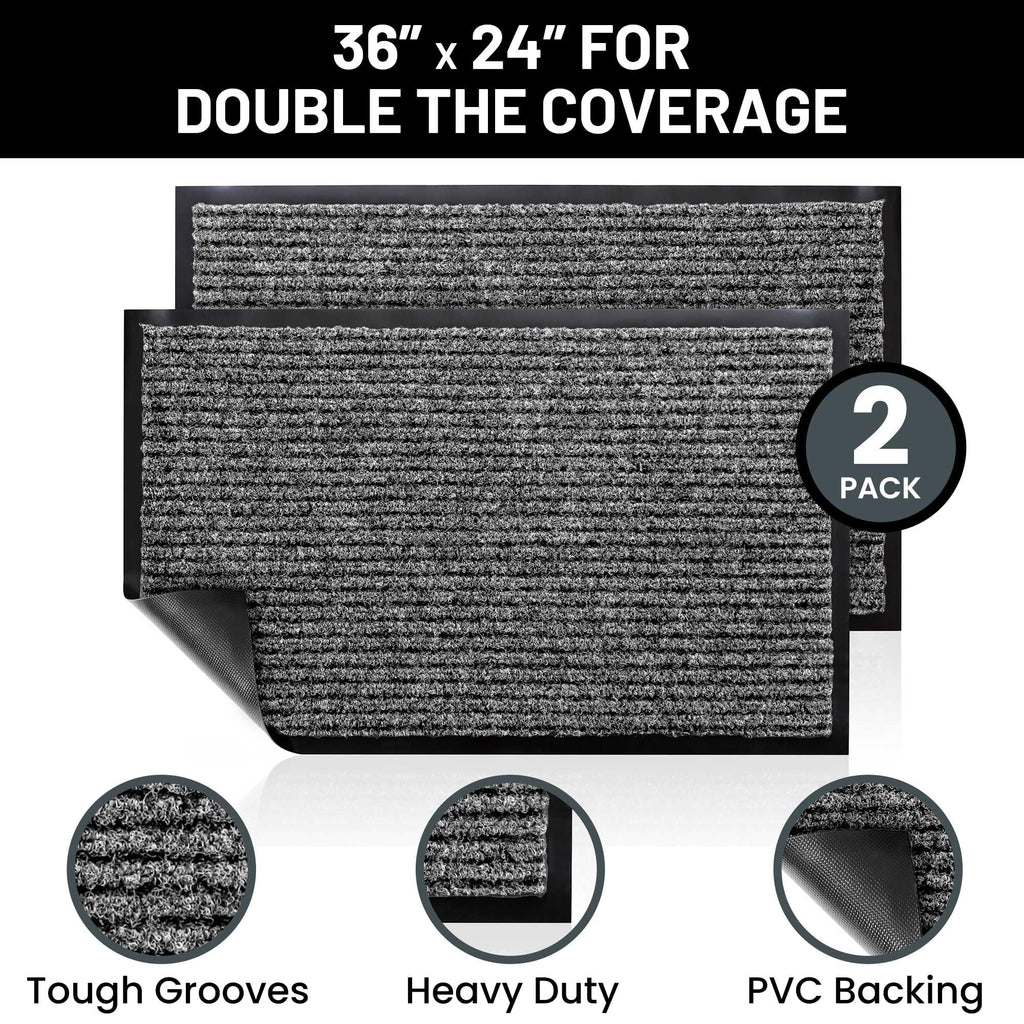 Front Door Mat, Indoor Outdoor Welcome Muddy Doormat, 36x24 Battleship Gray