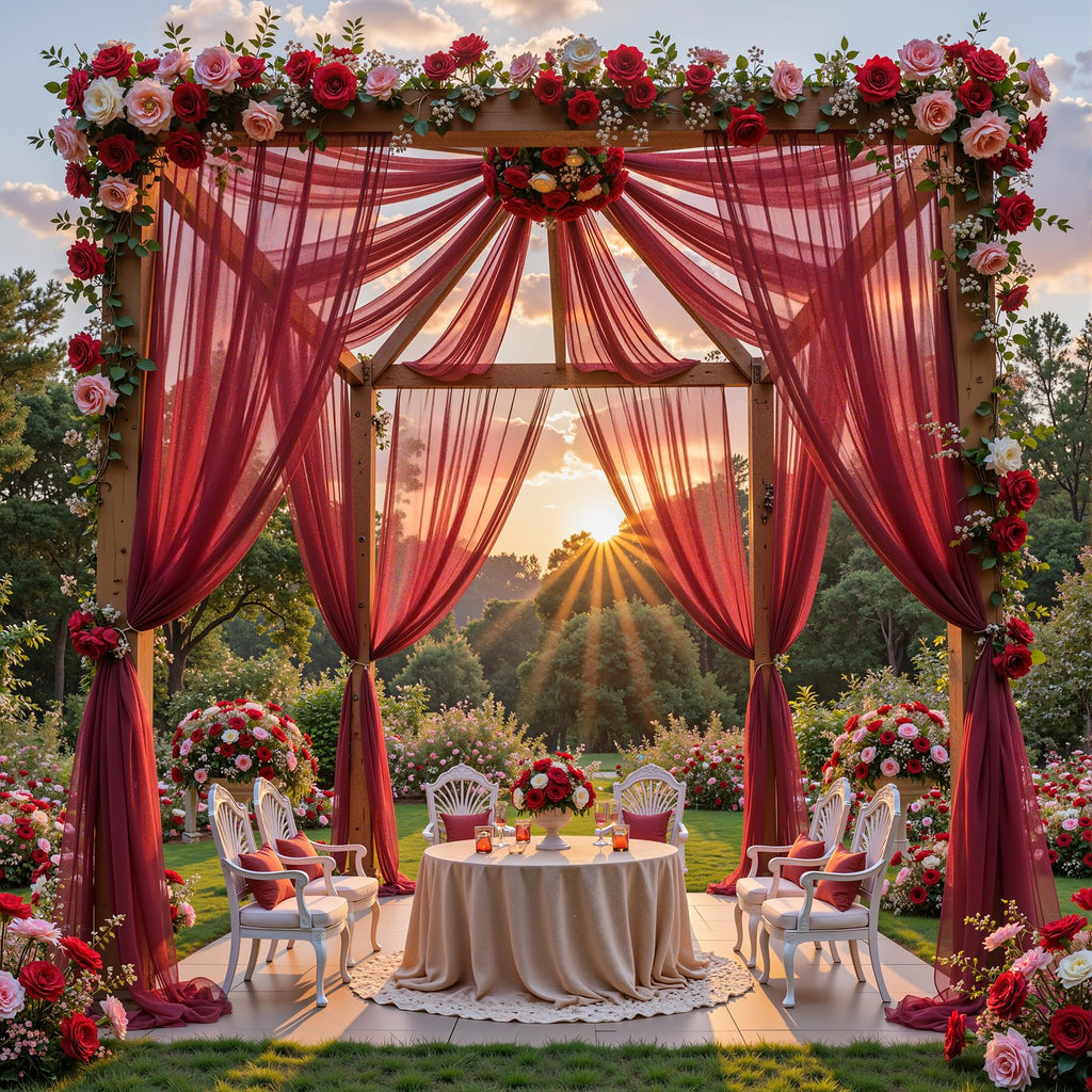 Burgundy Wedding Arch Draping Fabric, 2 Packs 29" x 20FT Sheer Fabric Arch Drapery Curtain Backdrop Ceiling Drapes