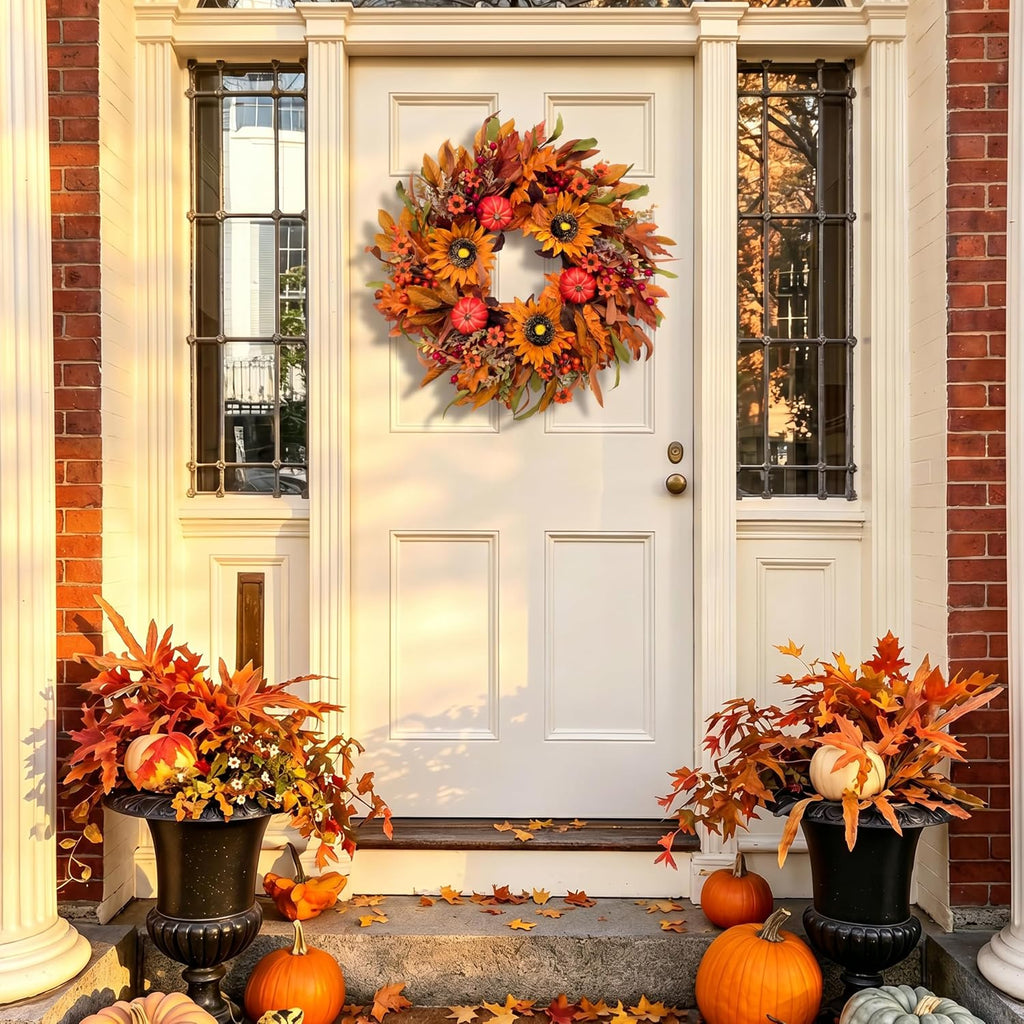 Fall Harvest Wreaths for Front Door - Farmhouse Thanksgiving Wreath Decor
