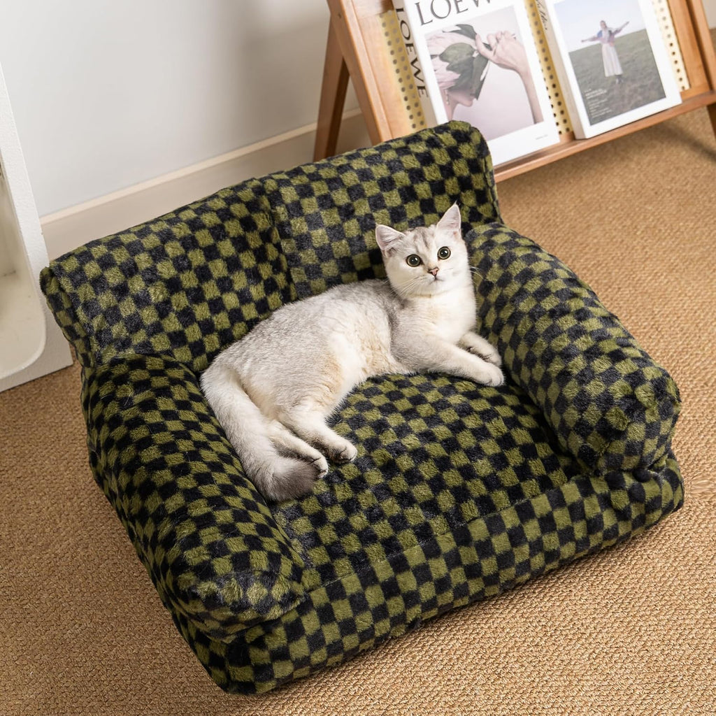 Faux Fur Cat & Dog Sofa Cat Couch Mini Cat Bed Indoor Human Style Pet Sofa, Modern Pet Furniture for Cats, Washable &