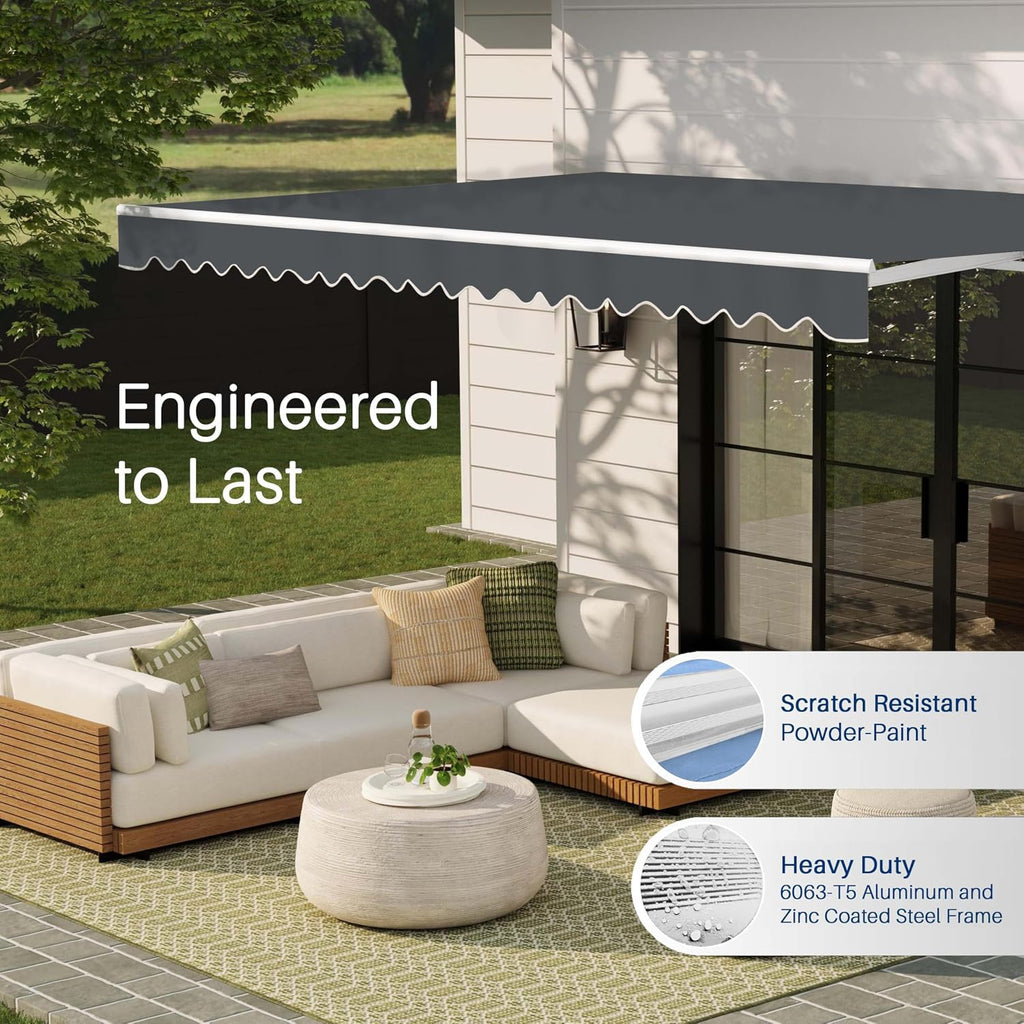 Electric Patio Awning Caribbean White Frame 16x10 Gray | Retractable sunshade for decks and balconies