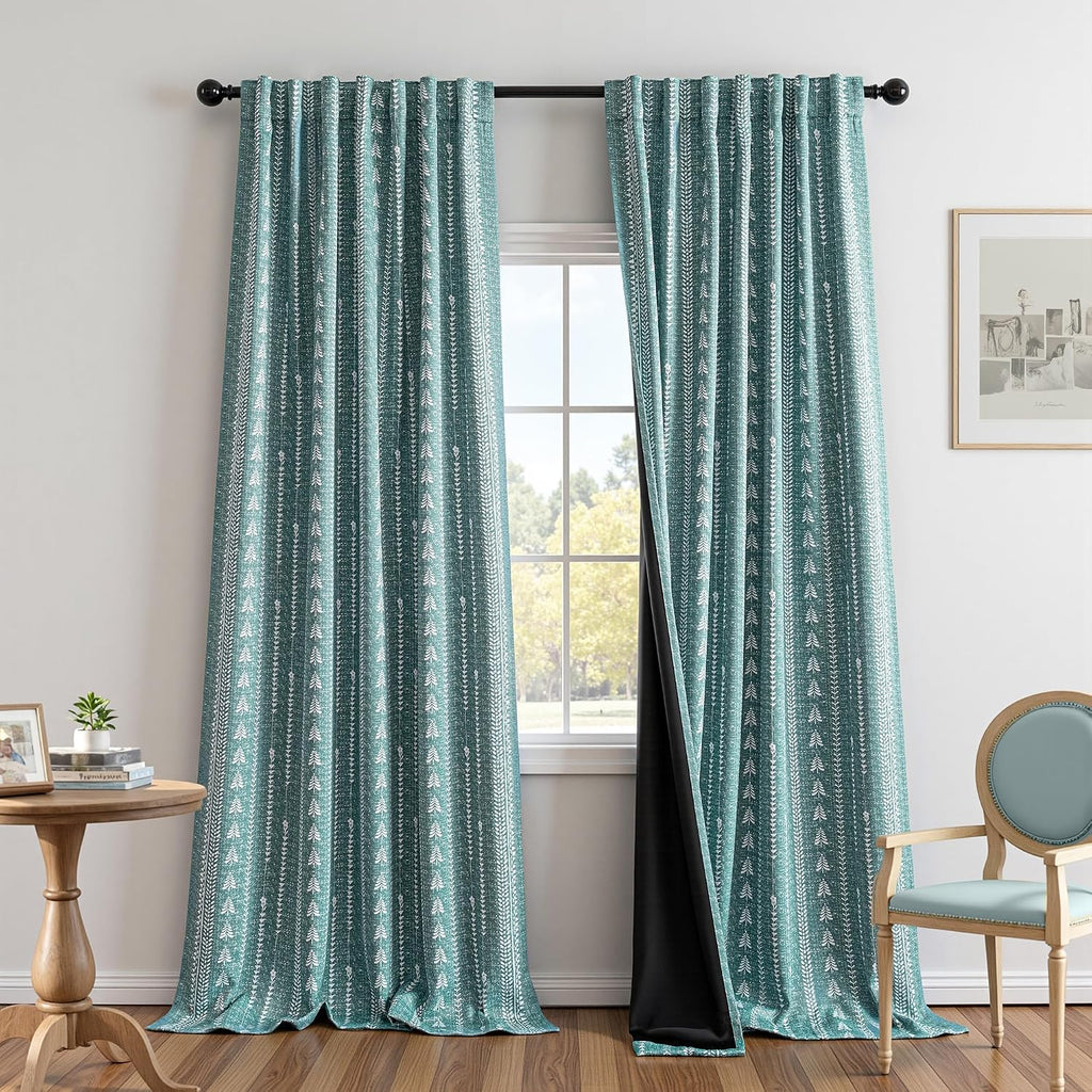 Sage Green Blackout Curtains 84 Inch Length - Boho Farmhouse Printed 95% Room Darkening Aqua Thermal Insulated Drapes