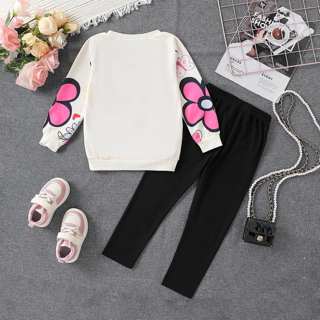 Toddler Girl Clothes Floral Printed Sweatshirt Pants 2Pcs Fall Outfits for Little Girls Clothing Set Years