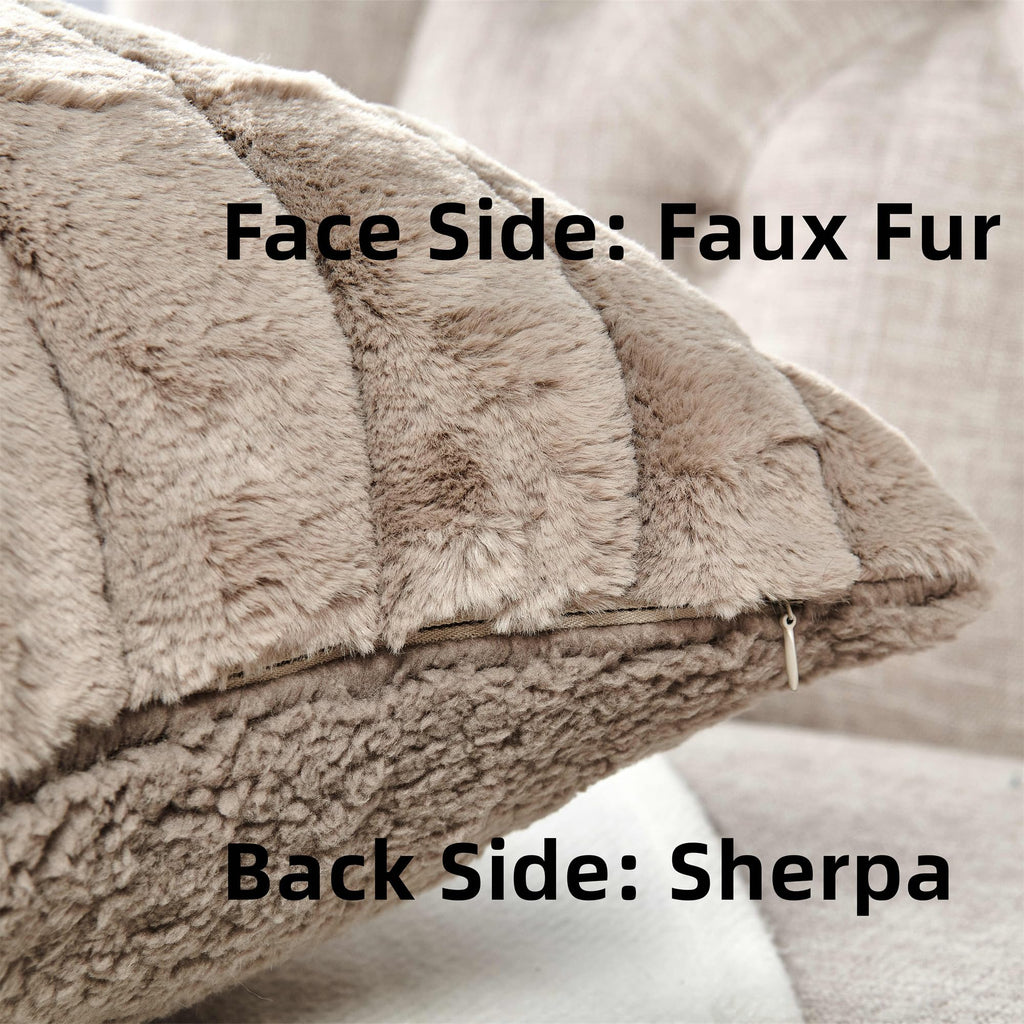 Striped Faux Fur Decorative Lumbar Throw Pillow Covers with Sherpa Back 14" x 26" Set of 2, Plush Luxury Rectangular