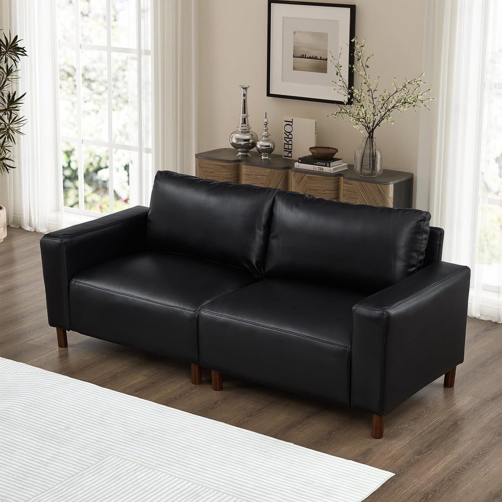 Faux Leather Sectional Couch Set with Solid Wood Legs, Mid-Century Modern Modular 3-seat Sofa & Loveseat, Comfort
