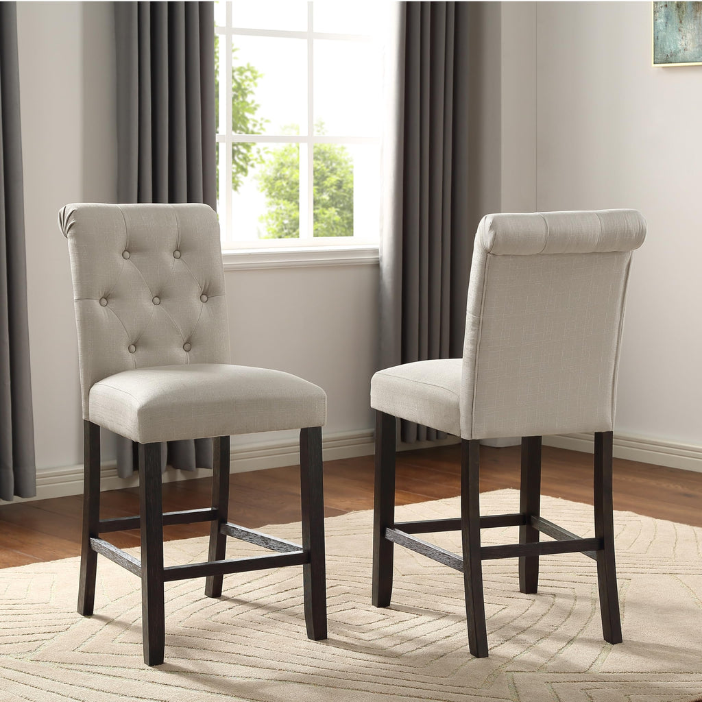 Hendley Solid Wood Tufted Counter Height Stools, Set of 2, Tan