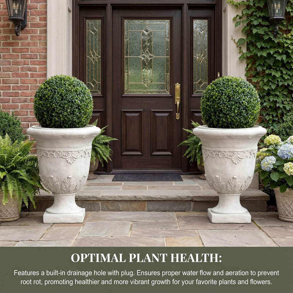 20" Italian Style Urn Planter with Drainage for Outdoor - Antique White | Lightweight MGO urn planter 20"tall Italian