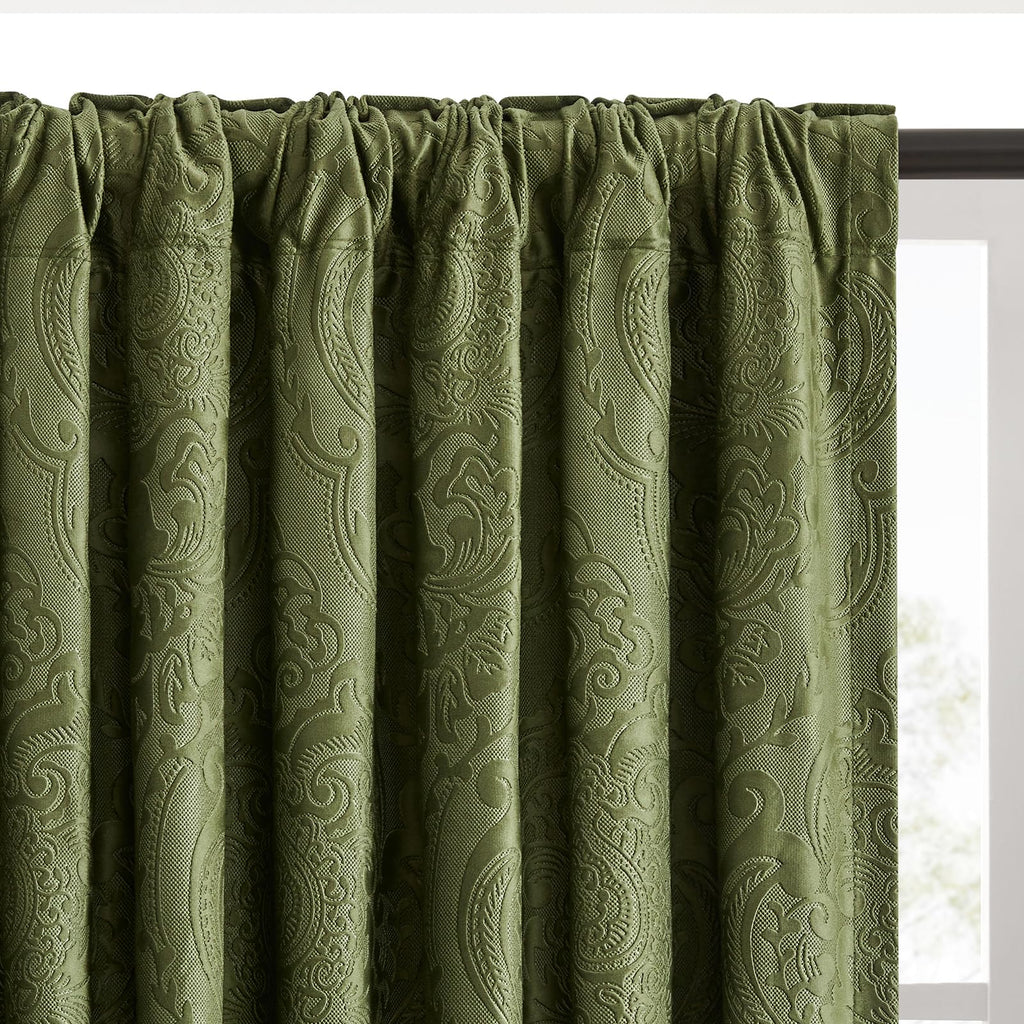 Green Velvet Curtains 84 Inch 2 Panels