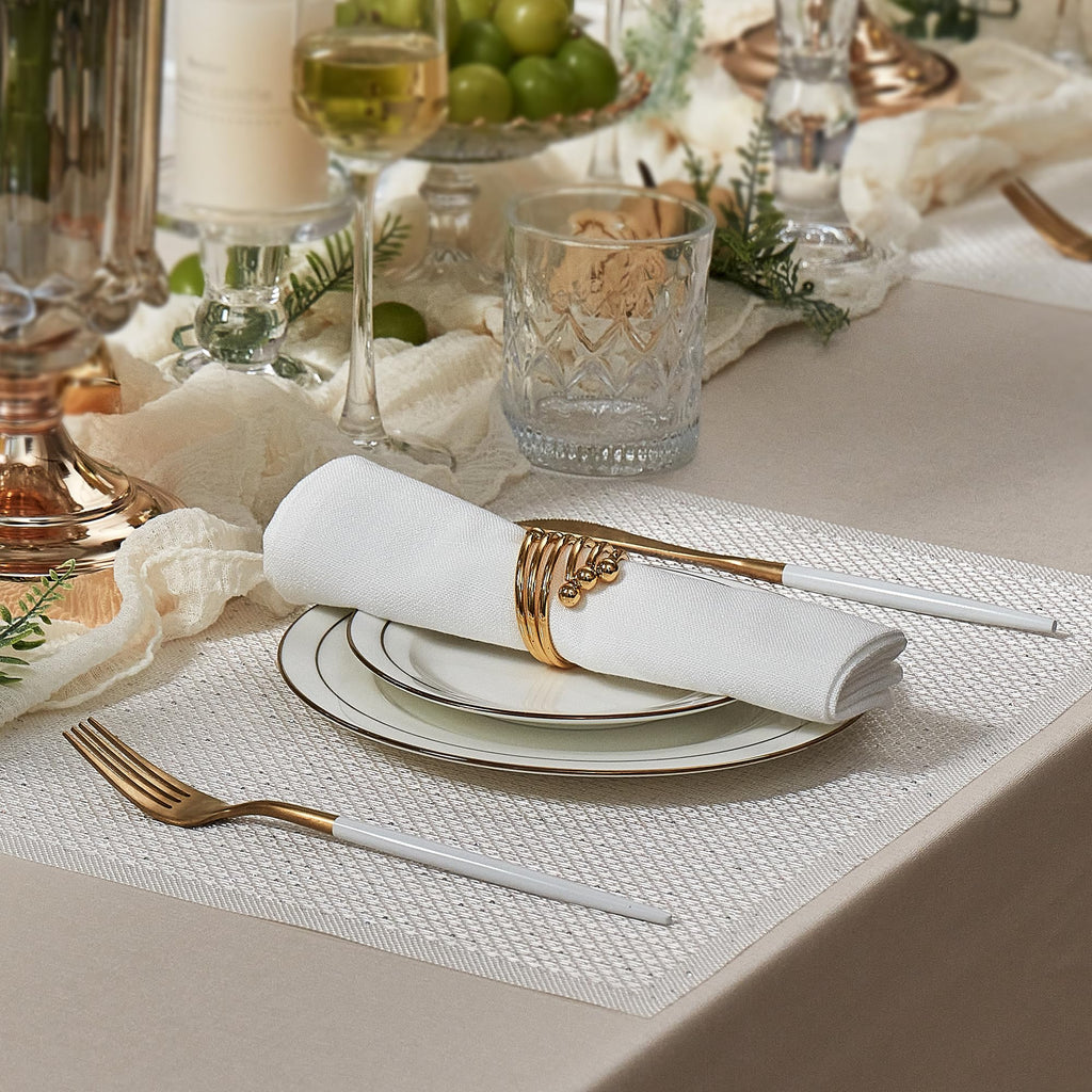 Woven Vinyl Placemats Set of 4, White Sequin