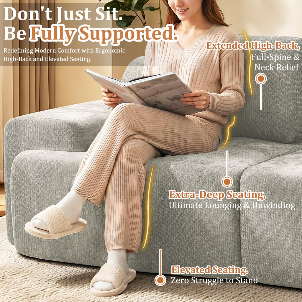 122" Oversized Boneless Couch, Comfort Cloud Sectional Couches, Modular Sofa High Back & Extra Deep Seat, No