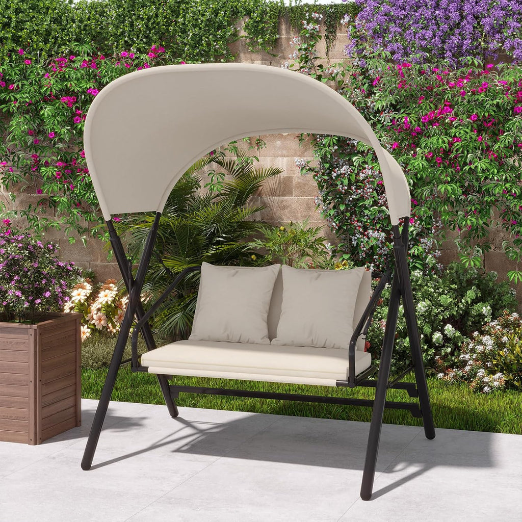 Outdoor Porch Swings for Adults 600LBS 2 Seat Patio Swings with Canopy Stand Thick Cushion Pillows Metal Steel Frame