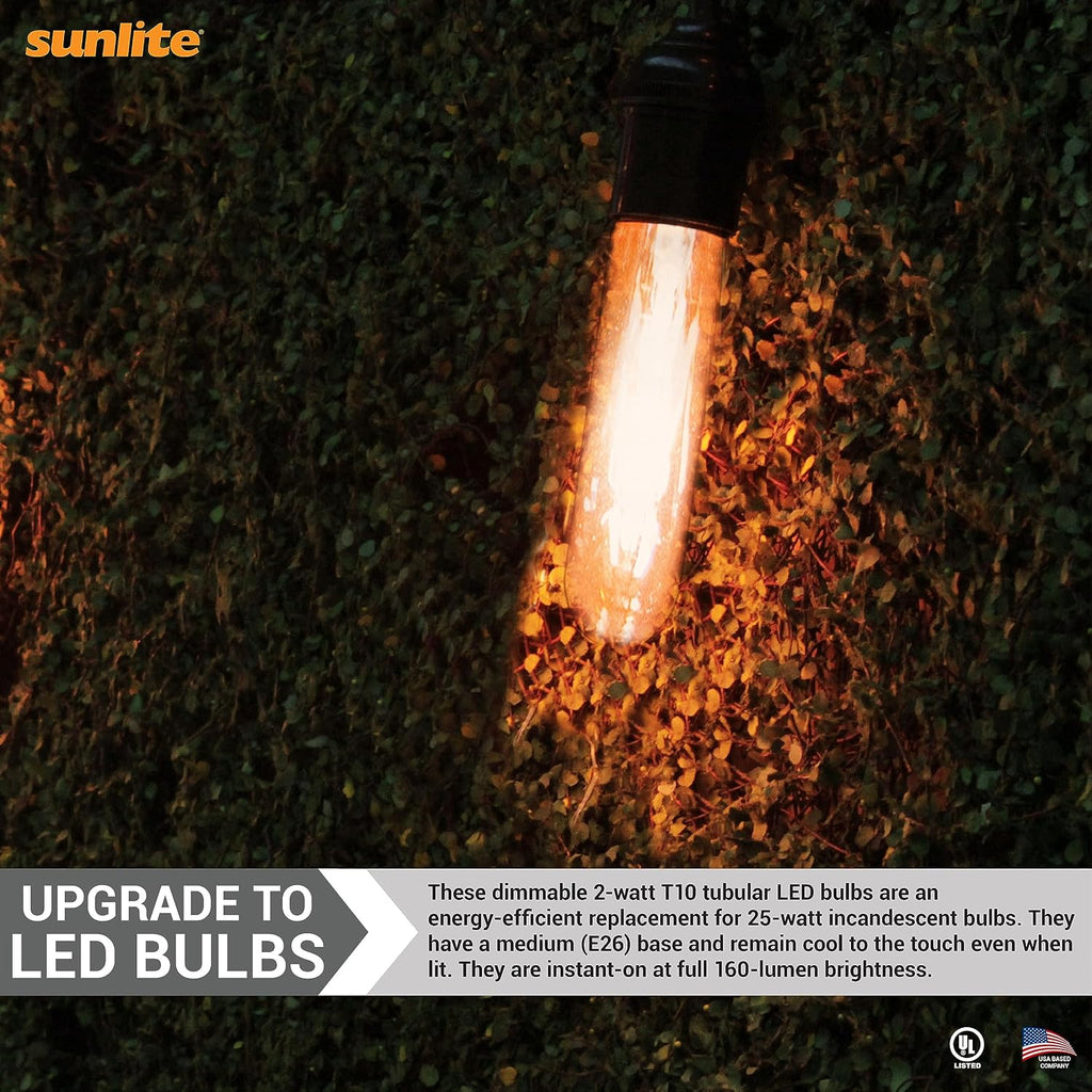 LED Edison T10/T30 Tubular Light Bulb, 2 Watts (25W Equivalent), 160 Lumens, Medium E26 Base, 120 Volts, Dimmable, 90