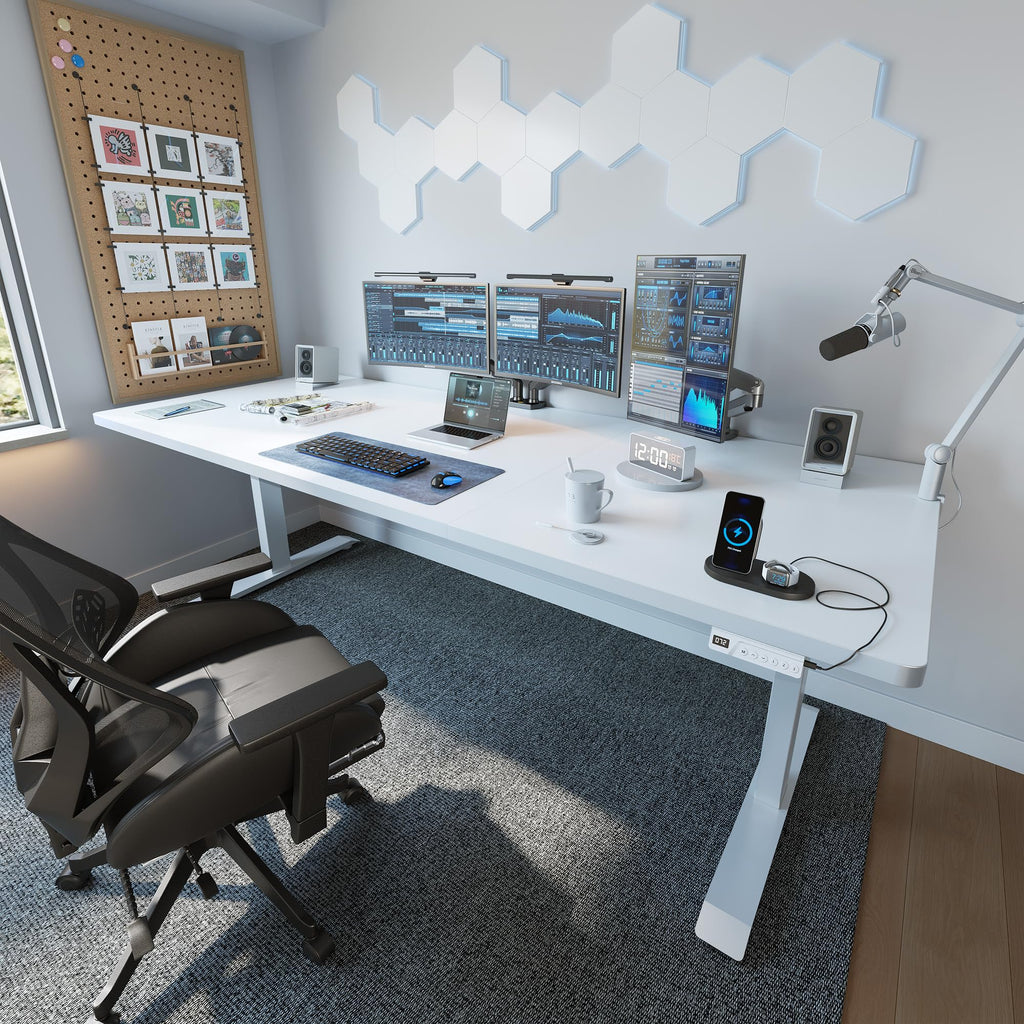 Standing Desk 63 × 37 Inch Electric Height Adjustable, White