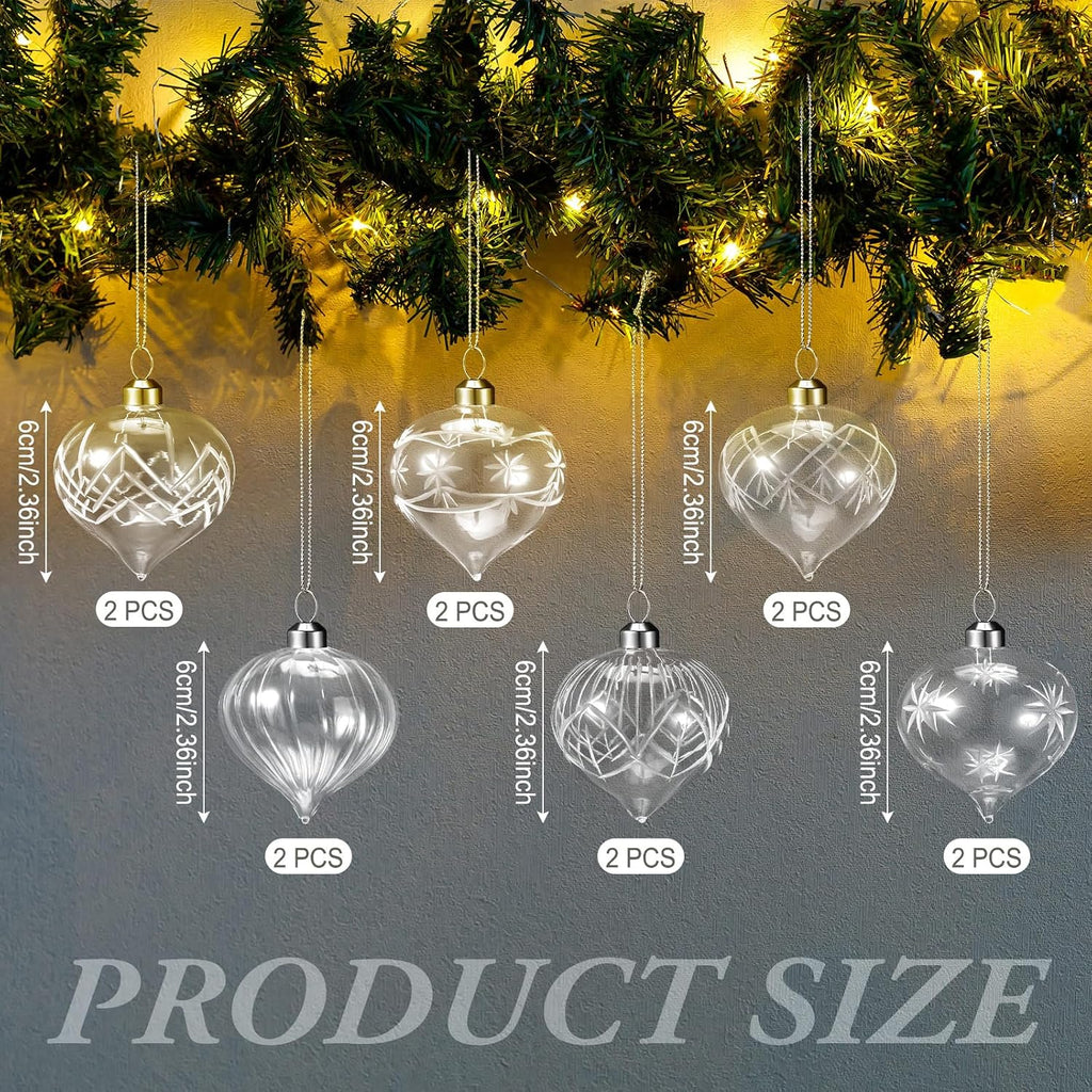 Clear Glass Christmas Balls Ornaments 2.36 Inch - Set of 12