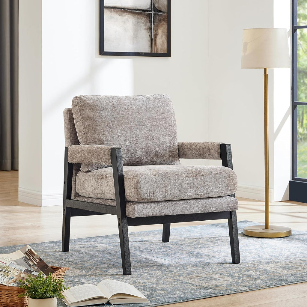 Kelly Mid-Century Modern Chenille Upholstered Accent Armchair, Gray