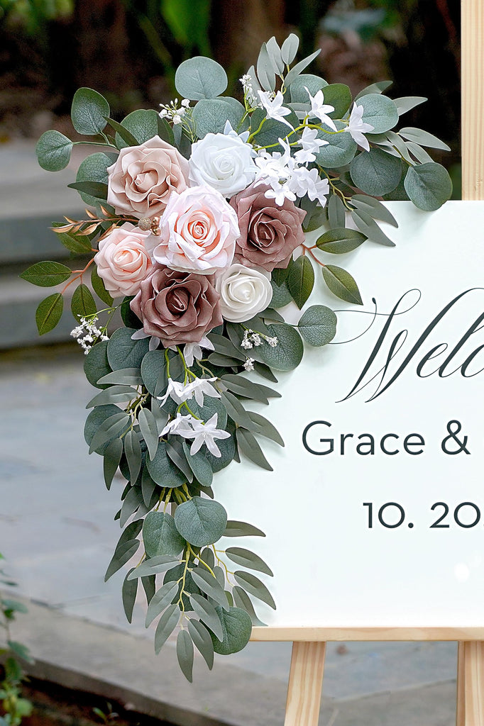 Artificial Dusty Rose Flowers Swag Set of 2