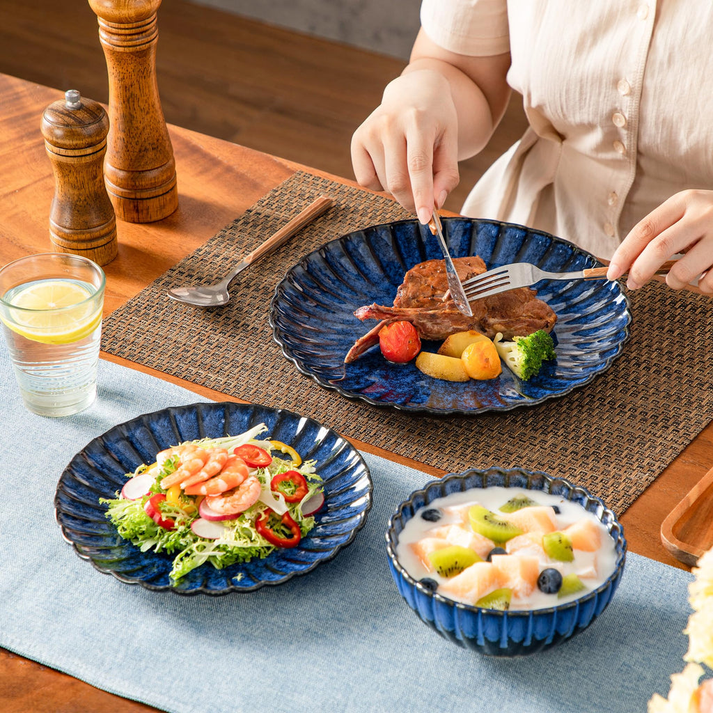 24 Pieces Plates and Bowls Sets, Ceramic Dinnerware Sets for 8