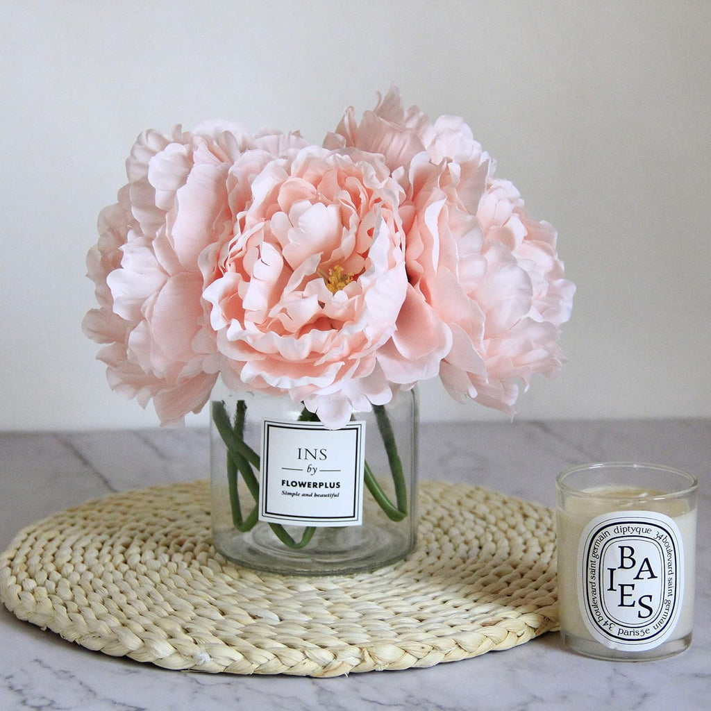 Artificial Peony Decoration, Faux Peonies with Stems, Silk Flowers Bouquet for Wedding Decoration and Flower - Set of 5