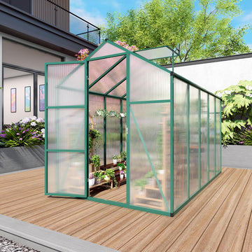 6x10 FT Outdoor Greenhouse, Large Aluminum Greenhouses with Roof Vent, Polycarbonate Greenhouse Raised Base and