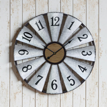 30'' Windmill Large Wall Clock, Distressed Metal Clock