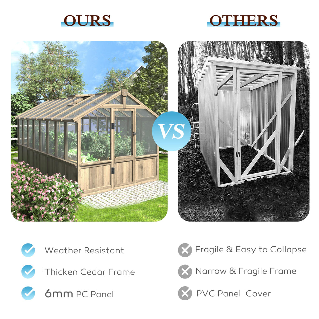 8 x 16 FT Wooden Greenhouse for Outdoor, Heavy Duty Greenhouse Kit with Window Vent and Lockable Door, Walk-in Green