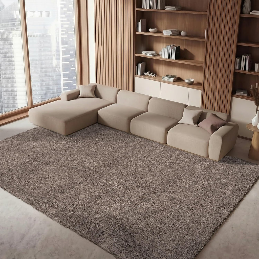 August Shag Area Rug - 10' x 14', Taupe, Solid Design, Non-Shedding & Easy Care, 1.2-inch Thick