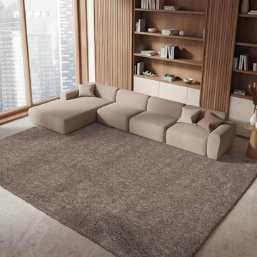 August Shag Area Rug - 10' x 14', Taupe, Solid Design, Non-Shedding & Easy Care, 1.2-inch Thick