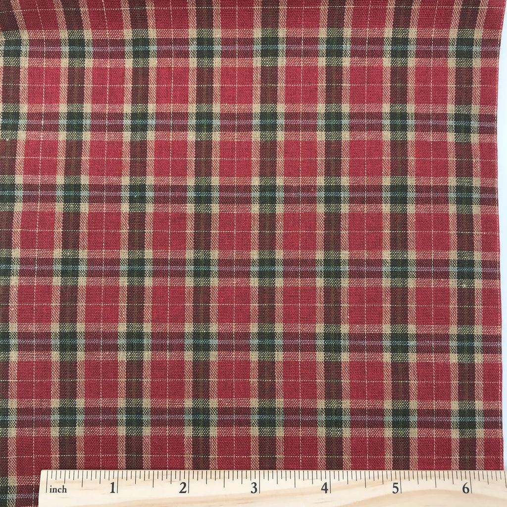 Cranberry Red & Pine Green Plaid Christmas Homespun Fabric 57" W x 1 Yd Cut