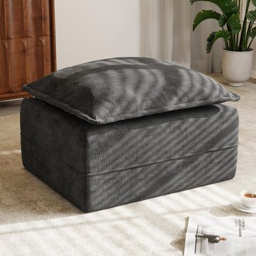 Cloud Memory Foam Ottoman Boneless Footrest for Couch Dark Grey