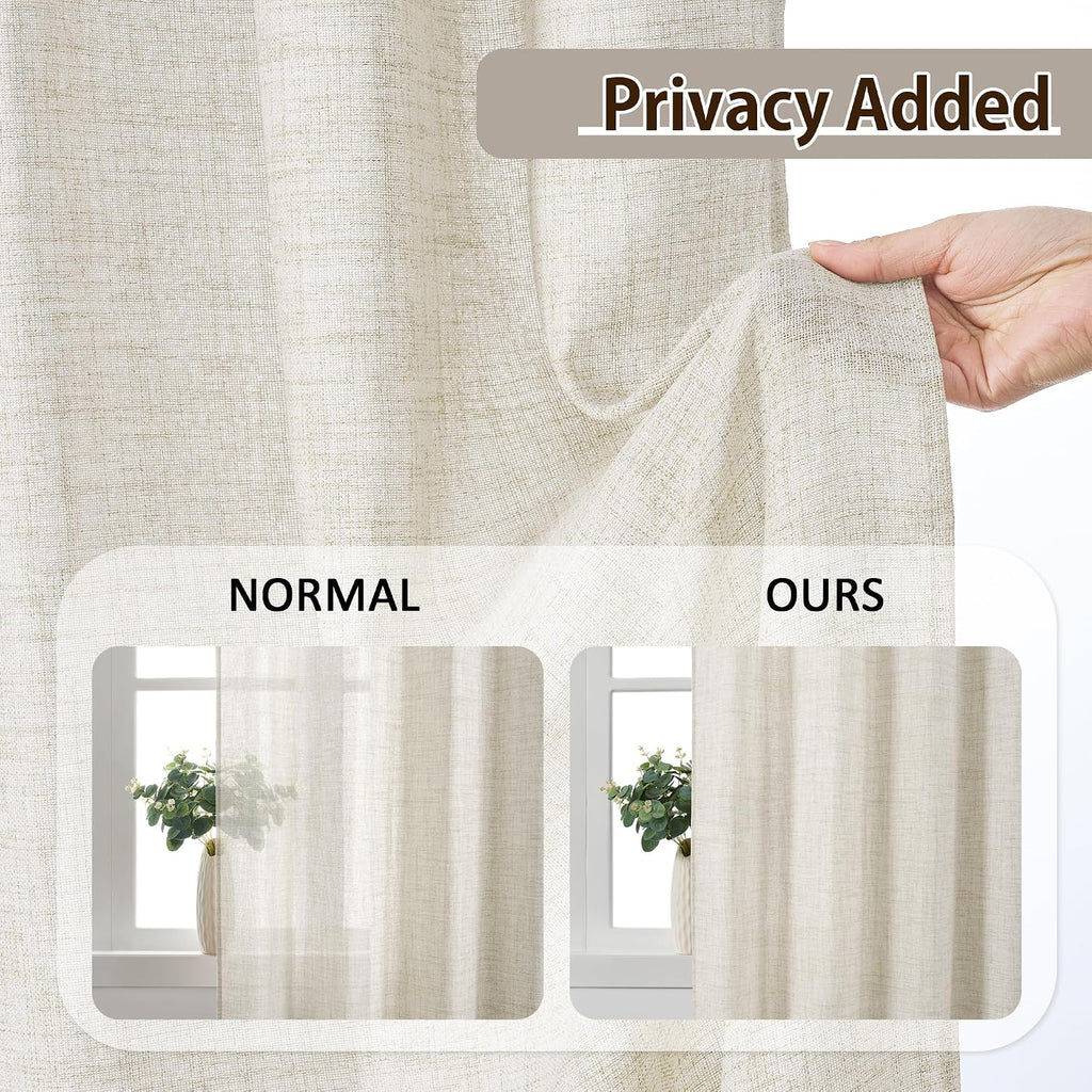 Natural Pinch Pleated Curtains 120 Inches Long Set of 2, Linen Drapes Back Tab with Hooks,Light Filtering Window