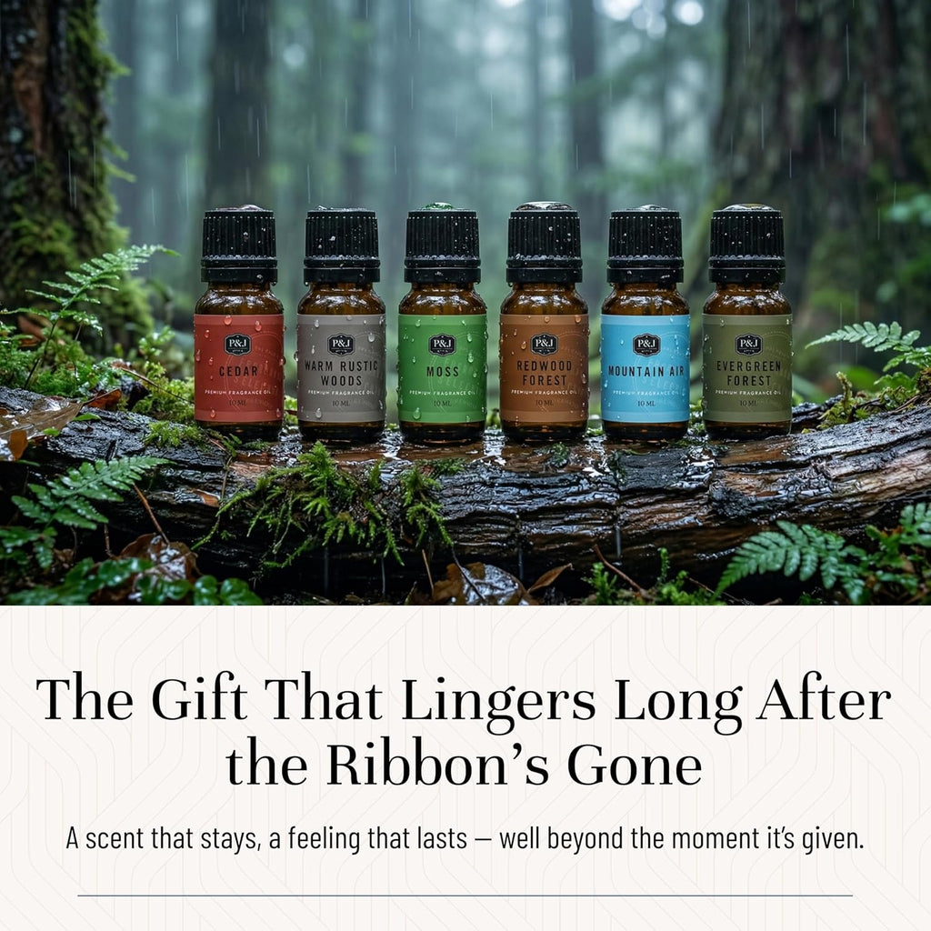 Woodland Set of Scented Oils - Cedar, Warm Rustic Woods, Moss, Redwood Forest, Mountain Air, Evergreen Forest - Set of 6