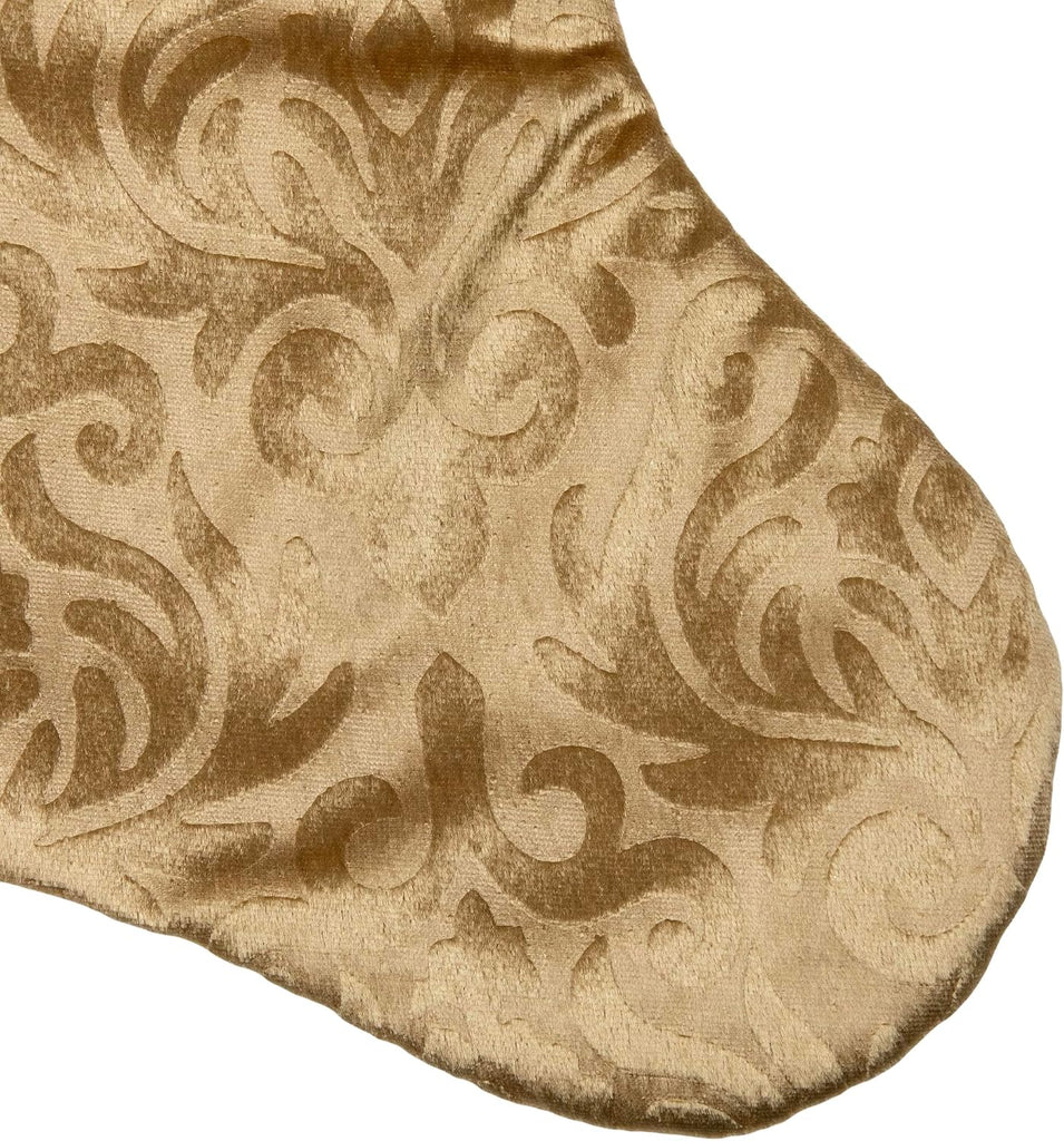 20.5" Gold Etched Velvet Christmas Stocking Glitter Print Trim