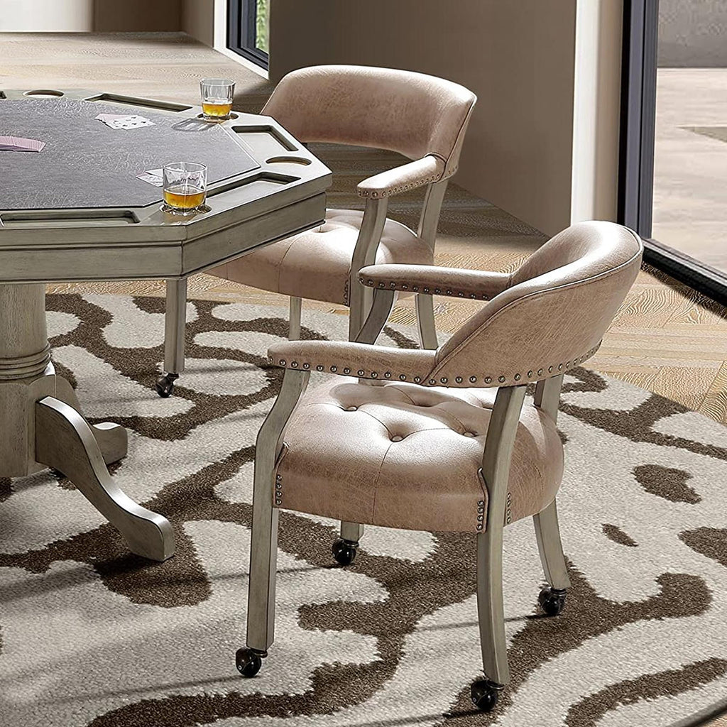 Large with Casters and Arms, Rolling with Wheels, Solid Wood Boss Caption's Chairs, 26" D x 25.2" W x 31.5" H, Grey