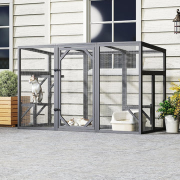 Outdoor Cat Catio House, Wooden Cat Habits with 3 Platforms, Lockable Doors, Top PC Sun Roof, Patio Yard Window