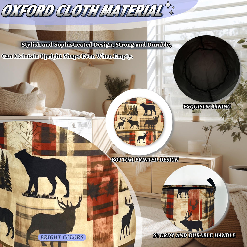 Vintage Forest Bear Laundry Basket Oxford Cloth Foldable Hamper 18.9x16.5In