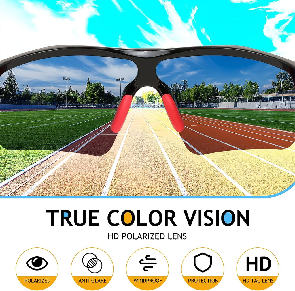 Kids Polarized Sports Sunglasses, TR90 UV400 Baseball Cycling