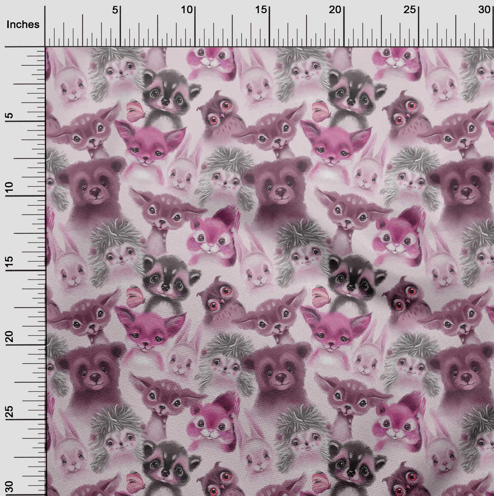 Cotton Jersey Pink Fabric Animals Watercolor DIY Clothing Quilting Fabric Print Fabric By Yard 58 Inch Wide