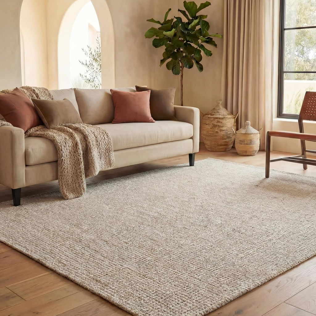 Abstract X-Large Area Rug - 11' x 15', Ivory & Grey, Handmade Wool