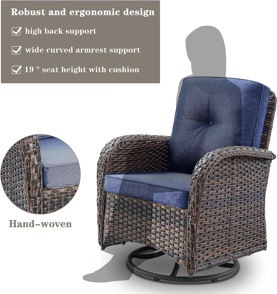 Patio Wicker Chairs Swivel Rocker - Outdoor Swivel Rocking Chairs Set of 2 with Rattan Side Table, Patio Swivel