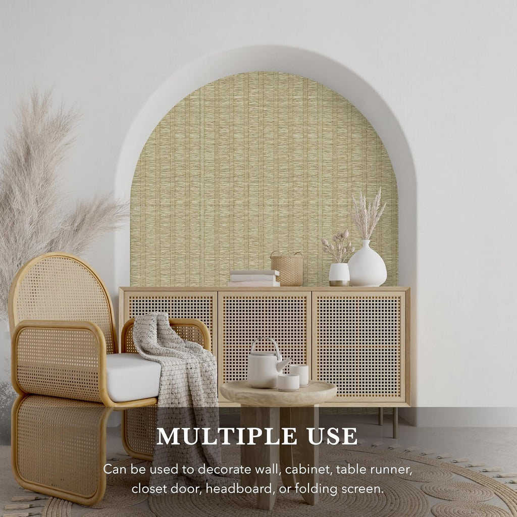 Jute Grasscloth Wallpaper, Serene | Boho Woven Wall Covering , Non-Pasted Single Roll, 23" W x 96" L