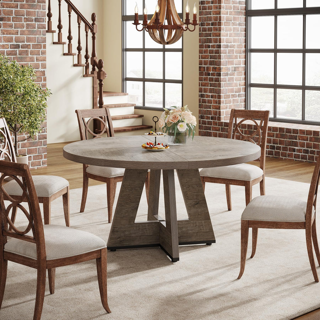 Farmhouse Dining Table, 47 Inch Round Dinner Table for 4 (Grey)