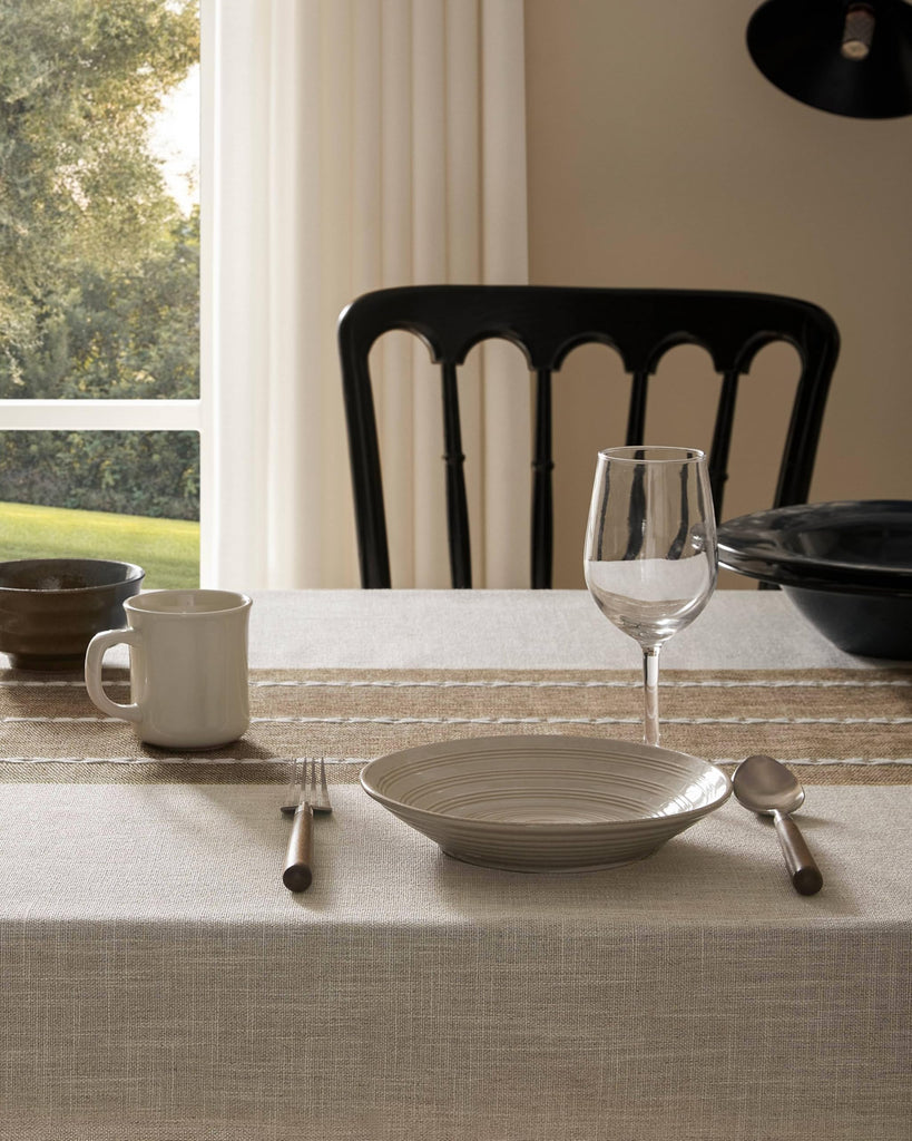 Contrast Linen Rectangle Table Cloth 60x104 Inch Brown
