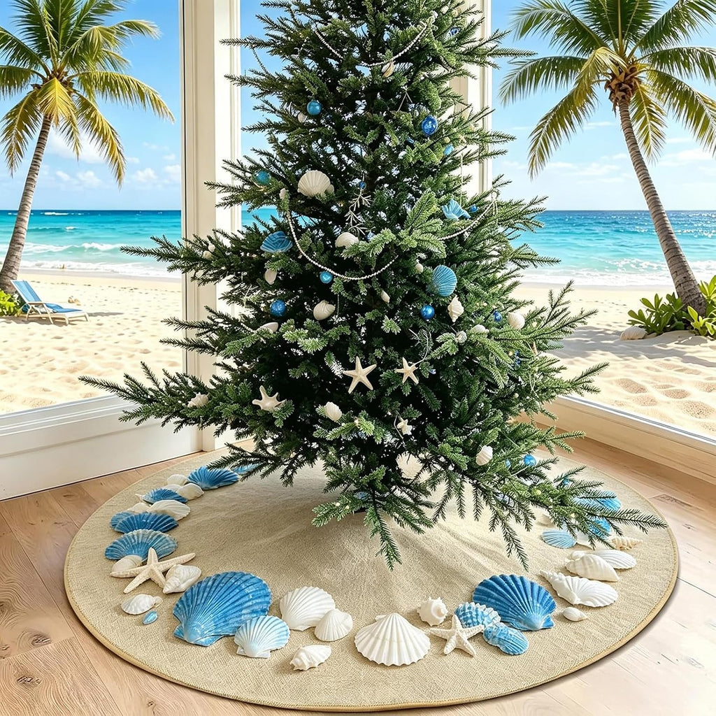 Burlap Fall Christmas Tree Skirt, 48'' Large Jute Linen Tree Decorations