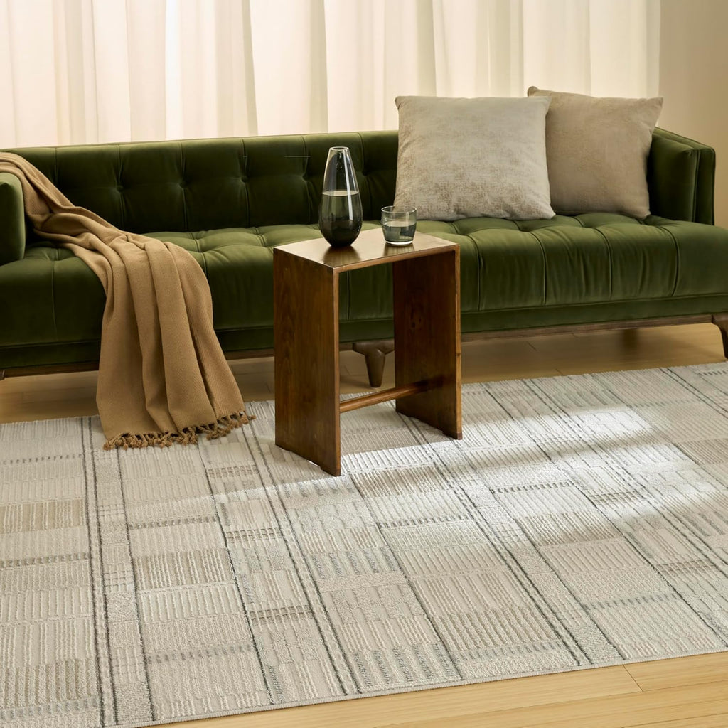 Home Nordic Ivory Grey Area Rug - Easy Clean, Non Shedding, Bed Room, Living Room, Dining Room, Kitchen (5' x