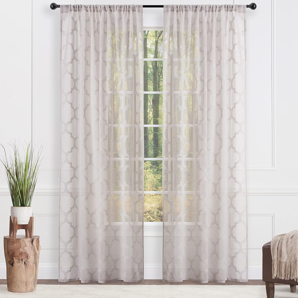 Premium Quatrefoil Voile Sheer Curtains - 2-Panel Light Filtering Curtains - 52" x 96" - Taupe