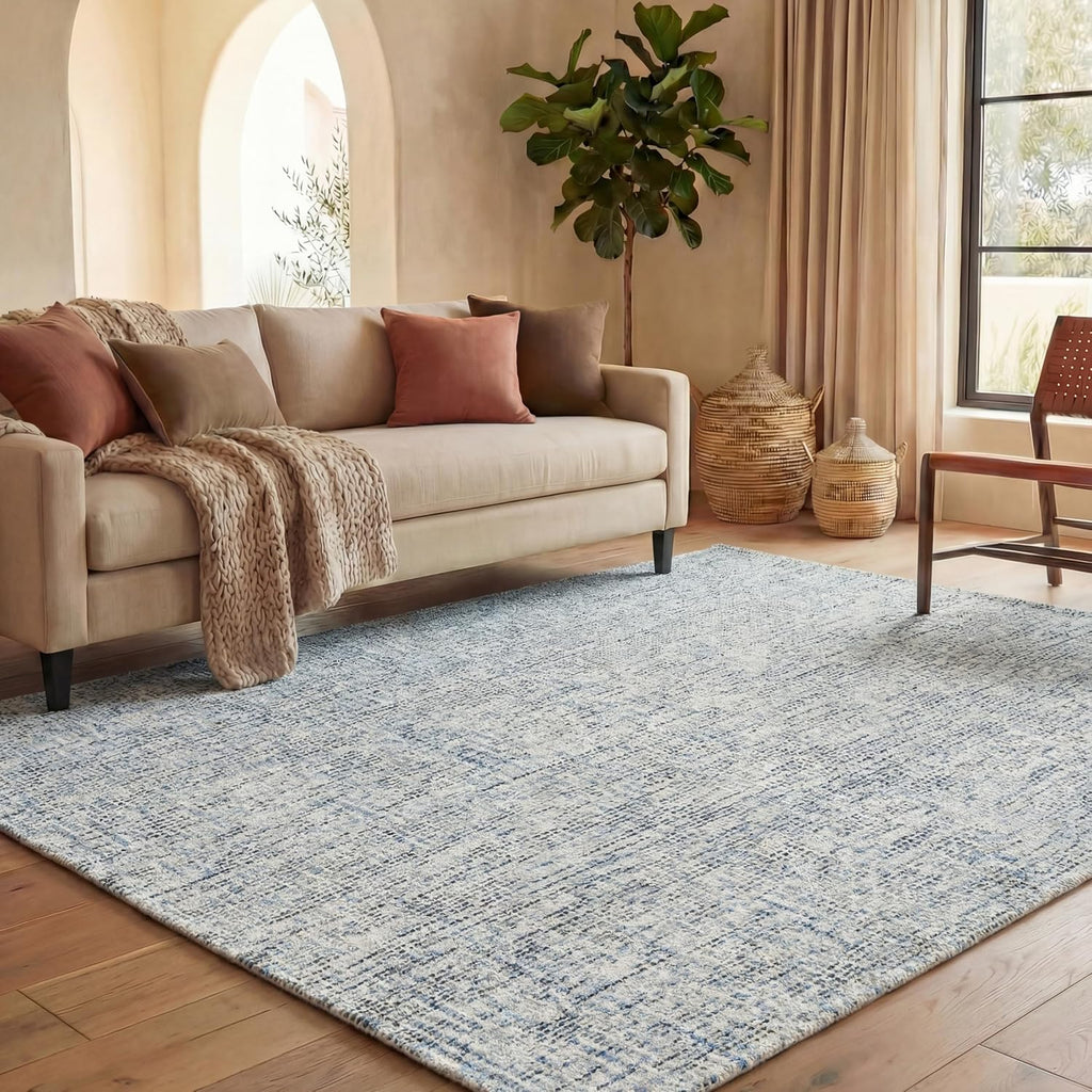 Abstract Area Rug - 9' x 12', Blue & Charcoal, Handmade Wool