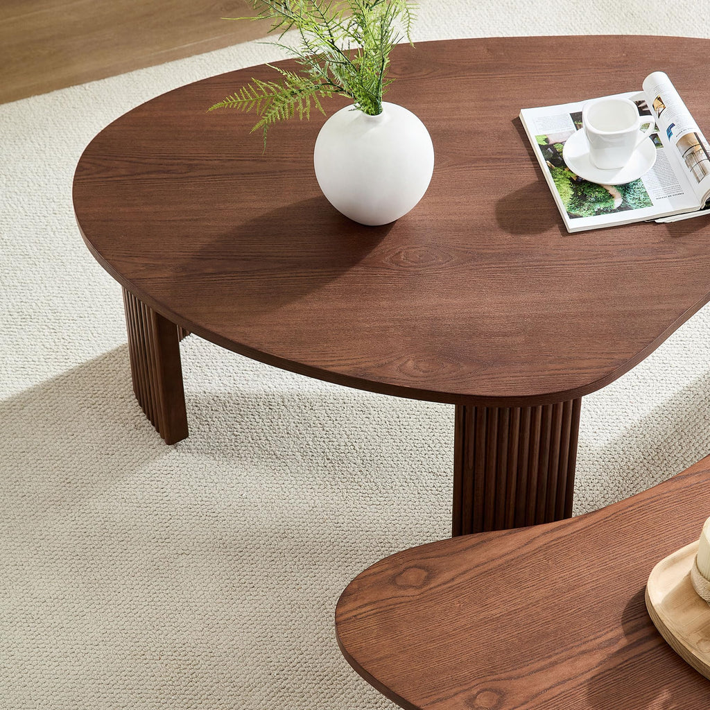 Nesting Coffee Tables Set of 2, Vintage 2 Piece Irregular Wood Center End Side Apartment, Unique Triangle Shaped with