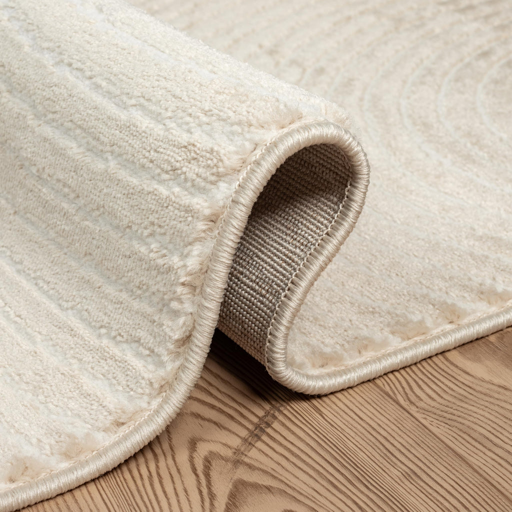 Neutral Beige Area Rug | Tan Geometric Carpet with Zen Circle Pattern | Rugs