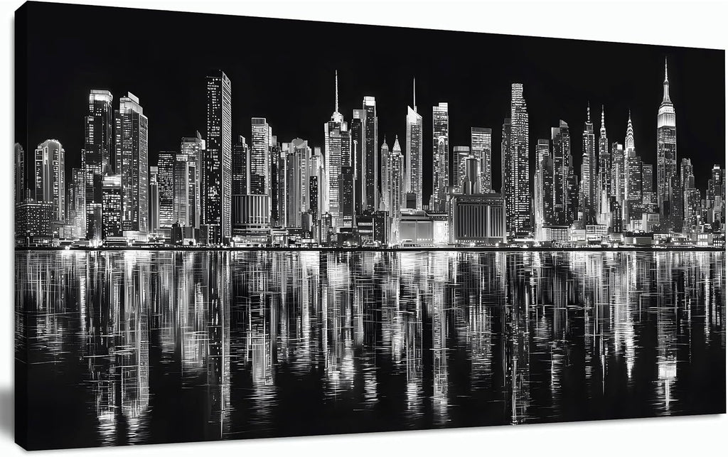 Black and White New York City Wall Art Modern Skyline Cityscape Night View Artwork Office Canvas Prints